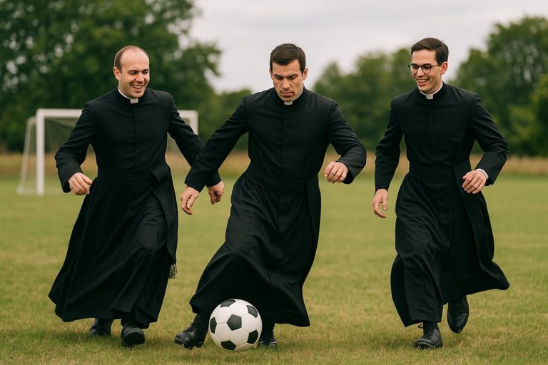 Padres a jogar futebol. Lamego.